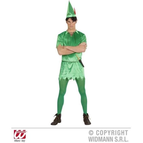 Vuxen Peter Pan kostym - WIDMAN - Storlek L 42/44 - Kostym med tunika, skärp och grön hatt