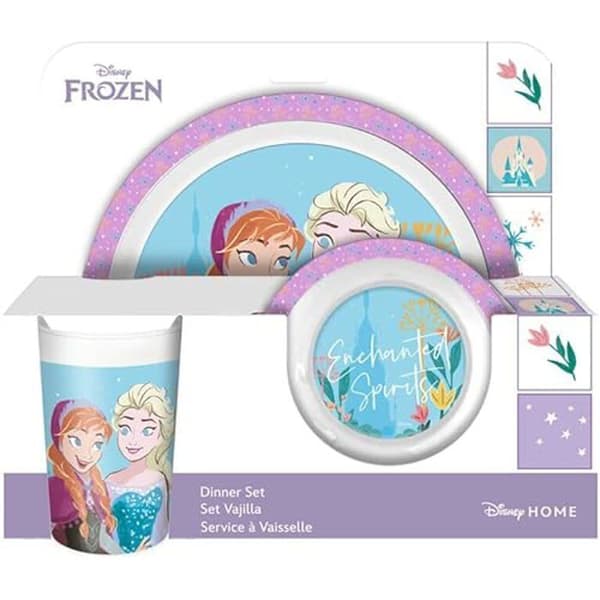 Set med förtrollad Disney-förpackning av "Frost" porslin för baby, i återanvändbar mikropvc, i en låda