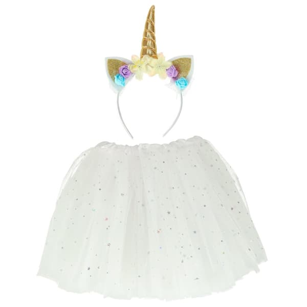 Kostume, karnevalskostume, Unicorn-udklædning, pandebånd + tylnederdel, 3-6 år gammel