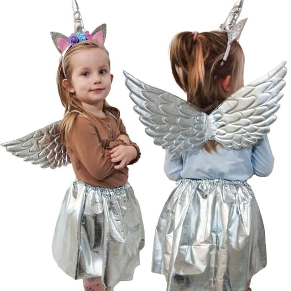 Kostym karneval outfit enhörning förklädnad kjol silver pannband
