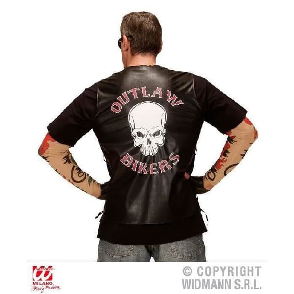Outlaw bikerväst i svart PU med vit dödskalle - WIDMANN - Unisex - Inomhus