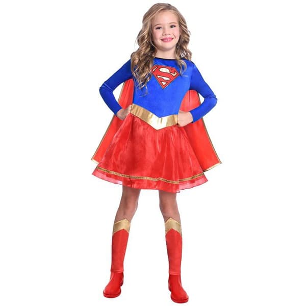 Supergirl barndräkt - Röd - 3/4 år - Långärmad klänning och avtagbar cape