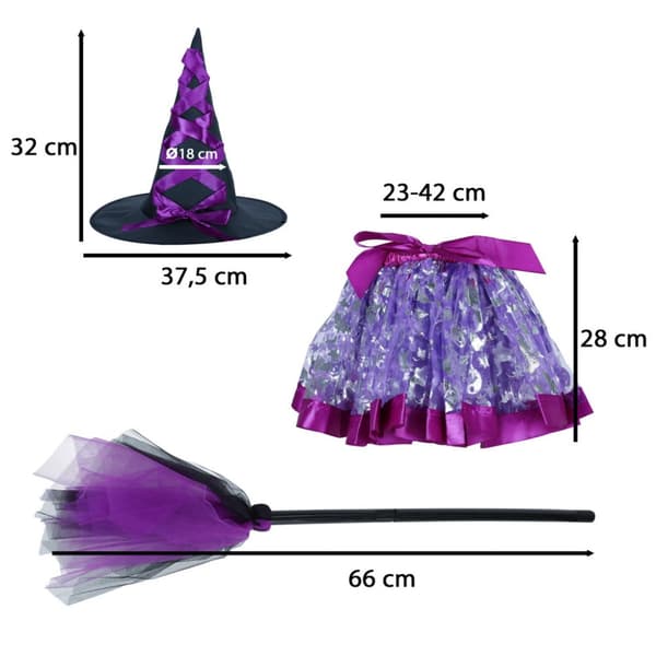 Kostym karneval outfit förklädnad häxa 3 stycken lila