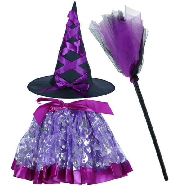 Kostym karneval outfit förklädnad häxa 3 stycken lila