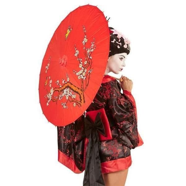 Rött asiatiskt paraply - Kinesiskt 52cm - Papper och bambu - Utomhus