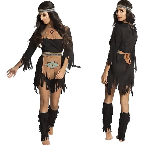 Indian Wolf Woman Costume - Indisk - Polyester - Vuxen - Svart