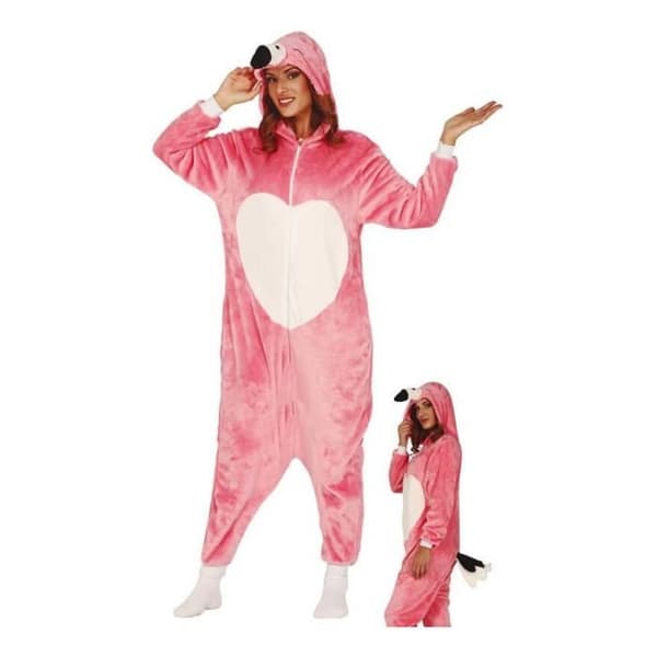 Rosa Flamenco Pyjamas kostym för kvinnor - DisfraZZes - Jumpsuit med huva och svans