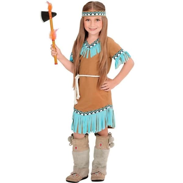 Little Brown and Blue Indian Girl Costume - Märke - Klänning, Bälte, Pannband - Polyester - Inredning