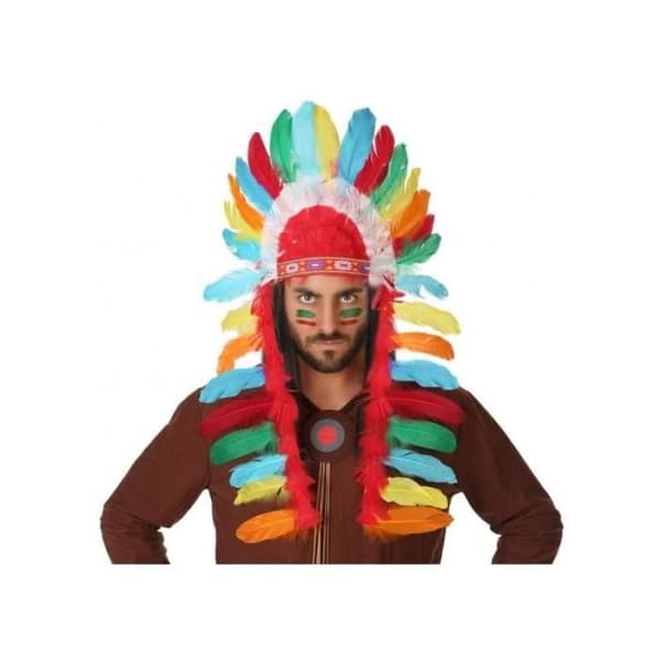 Indian Chief's Feather Headdress - ATOSA - G. Pluma Indio Multicolor 29 x 90 cm - Vit - Herr - Vuxen