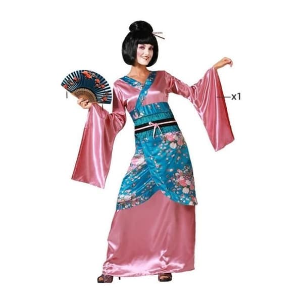 Kvinnlig Kostym - ATOSA - Japanskt Kimono - Puderrosa - Blågrön Sammet - Satängtyg
