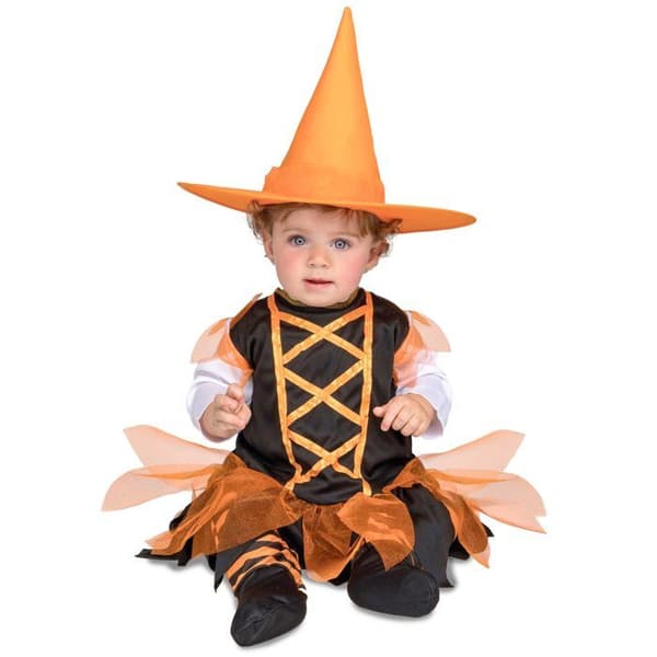 Halloween orange häxa babydräkt (storlek 7 till 12 månader) häxor