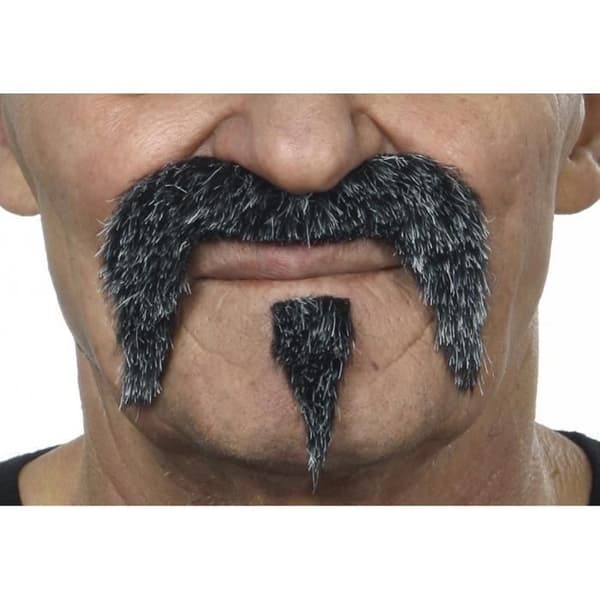 Mustasch med grå pommel - Kostymaccessoar - Vuxen - Svart och grå - Herr