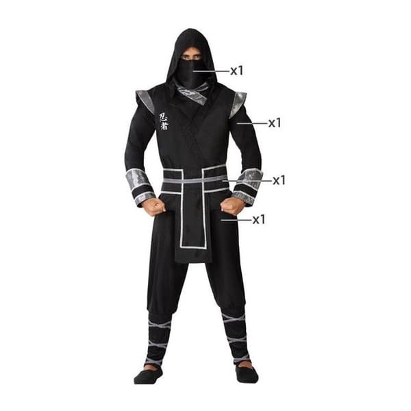 Ninja Kostym Man - ATOSA - Svart kostym med huva, byxor, bandana och bälte
