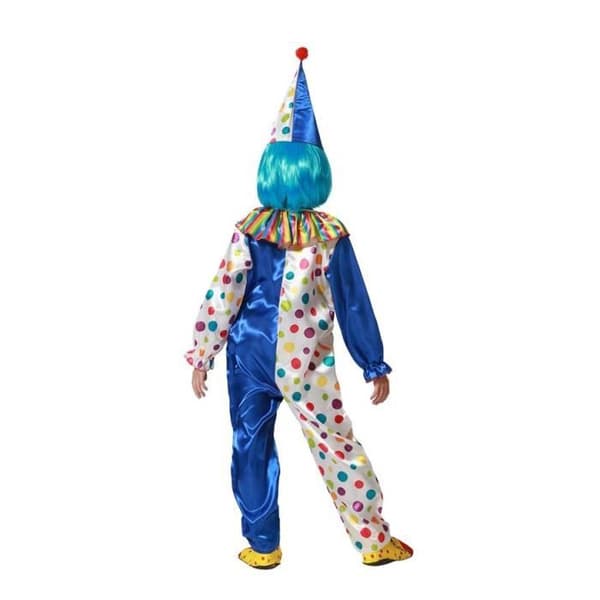 Clowndräkt - ATOSA - Blå med färgglada prickar - Hatt och overall - För barn 10-12 år - Unisex