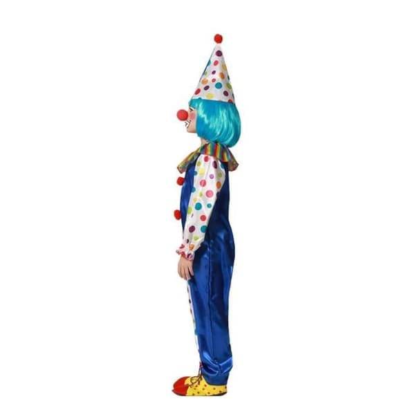 Clowndräkt - ATOSA - Blå med färgglada prickar - Hatt och overall - För barn 10-12 år - Unisex