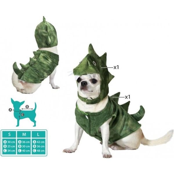 Dinosaurutklädnad - ATOSA - Hund - Grön sammet - Justerbar storlek - Rolig och attraherande