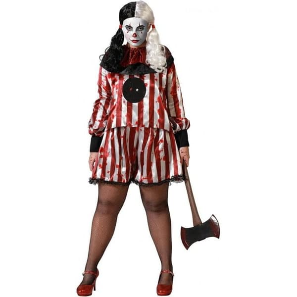 Devilish Clown Woman Costume - ATOSA - Halloween - Tunika och shorts - Röd och grå
