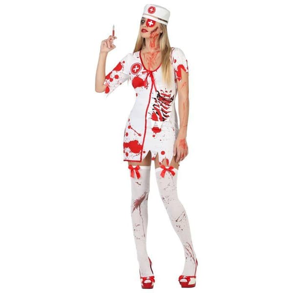Blodig sjuksköterskedräkt för kvinnor Halloween - Märke - Modell - Kvinna - Vit - Blå