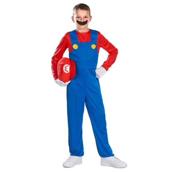 Mario Bros Boy Costume - Super Mario - Komplett kostym med mustasch och keps - Brand GIFT TOWER