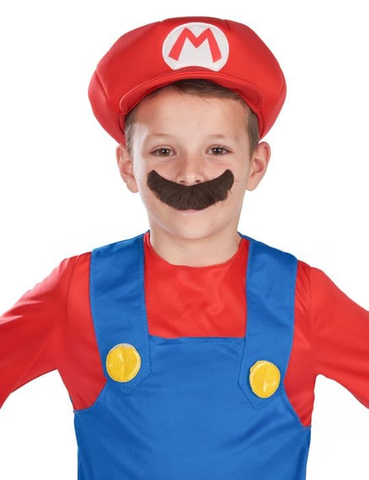 Mario Bros Boy Costume - Super Mario - Komplett kostym med mustasch och keps - Brand GIFT TOWER