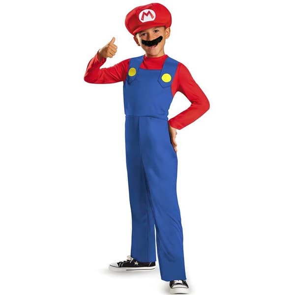 Mario Bros Boy Costume - Super Mario - Komplett kostym med mustasch och keps - Brand GIFT TOWER