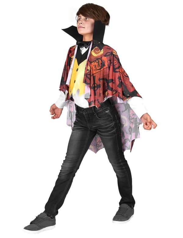 Vampyr med färgglad mantel - Utklädnad för barn till Halloween. Size-S 4-6 years (110-120 cm)