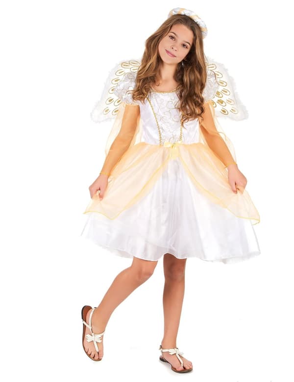 Jentes hvit og gull englekostyme L 10-12 years (130-140 cm)