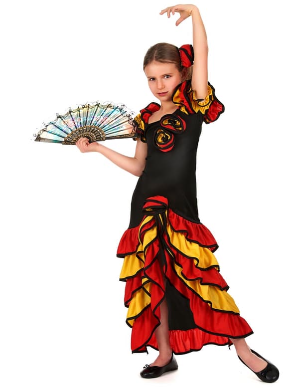 Flamencodansös - Maskeradkläder för barn L 10-12 years (130-140 cm)