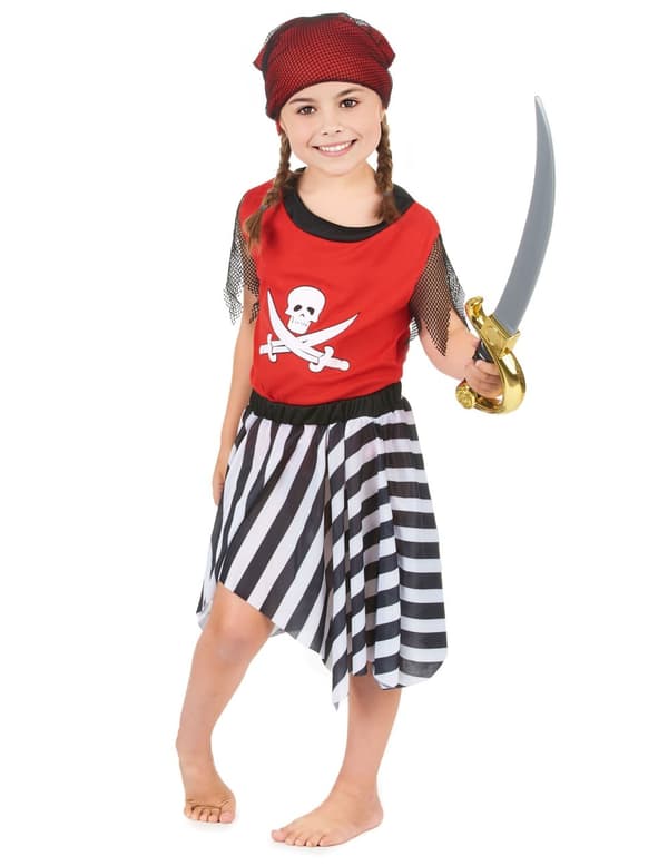 Jentes røde corsair piratkostyme M 7-9 years (120-130 cm)
