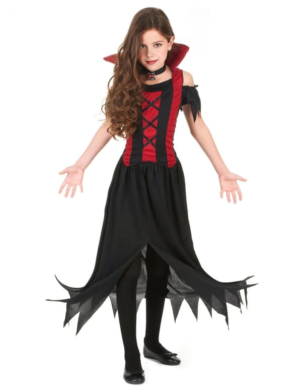 Halloween jente rød vampyr kostyme M 7-9 years (120-130 cm)