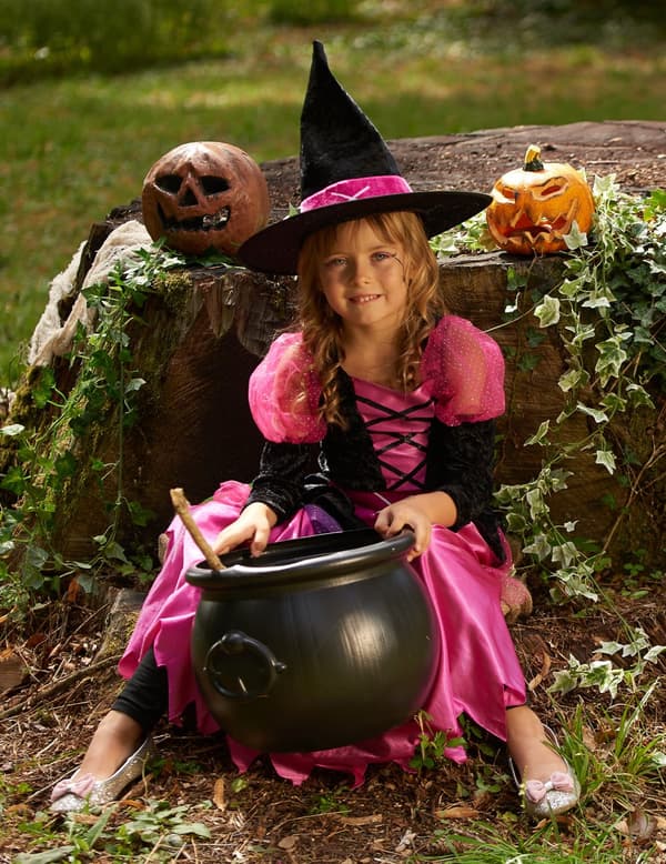 Halloween jente heks rosa kostyme