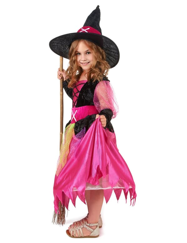 Halloween jente heks rosa kostyme