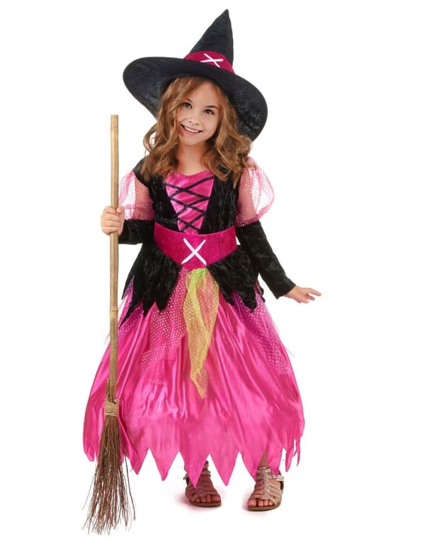 Halloween jente heks rosa kostyme