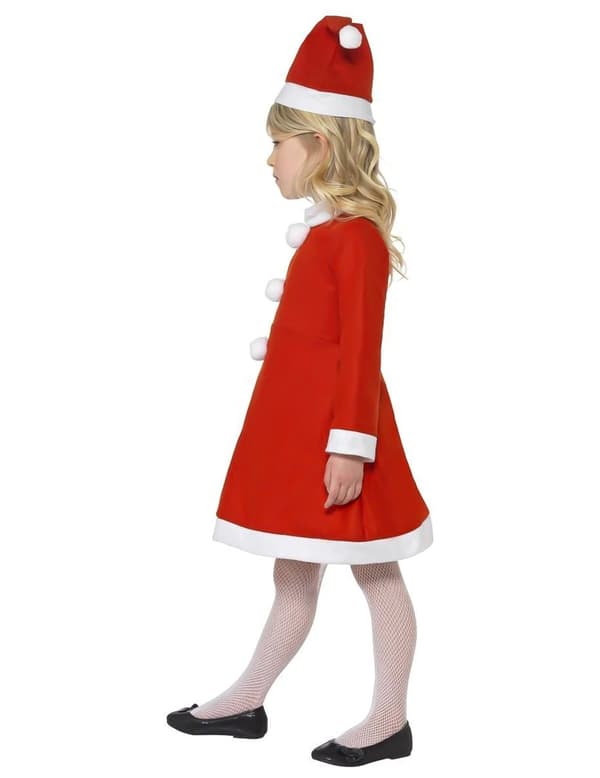 Jentes fru Claus-kostyme med pom-pom kjole