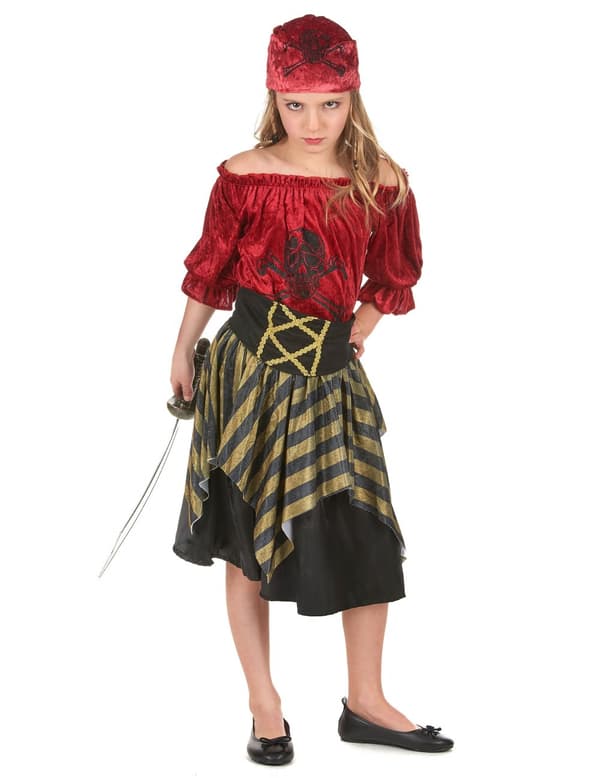 Jentes gullstripete piratkostyme M 7-9 years (120-130 cm)