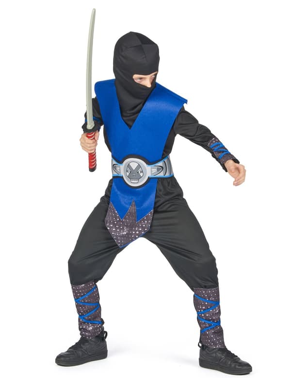 Guttens blå og grå ninjakostyme M 7-9 years (120-130 cm)