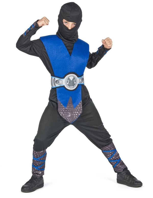 Guttens blå og grå ninjakostyme