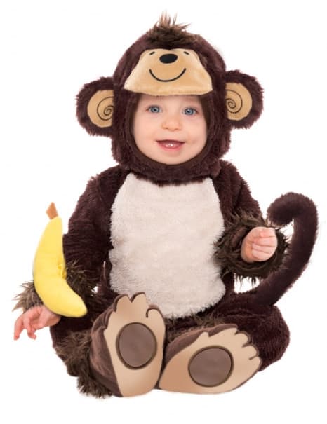 Mørkebrunt abekostume i plys til børn. Size-6-12 months (72-80 cm)