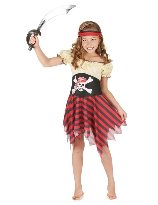 Jentes gule og røde piratkostyme