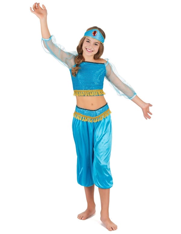 Kostume danserinde orientalsk blå til piger L 10-12 years (130-140 cm)