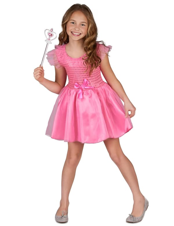 Jentes rosa paljett prinsessekostyme M 7-9 years (120-130 cm)