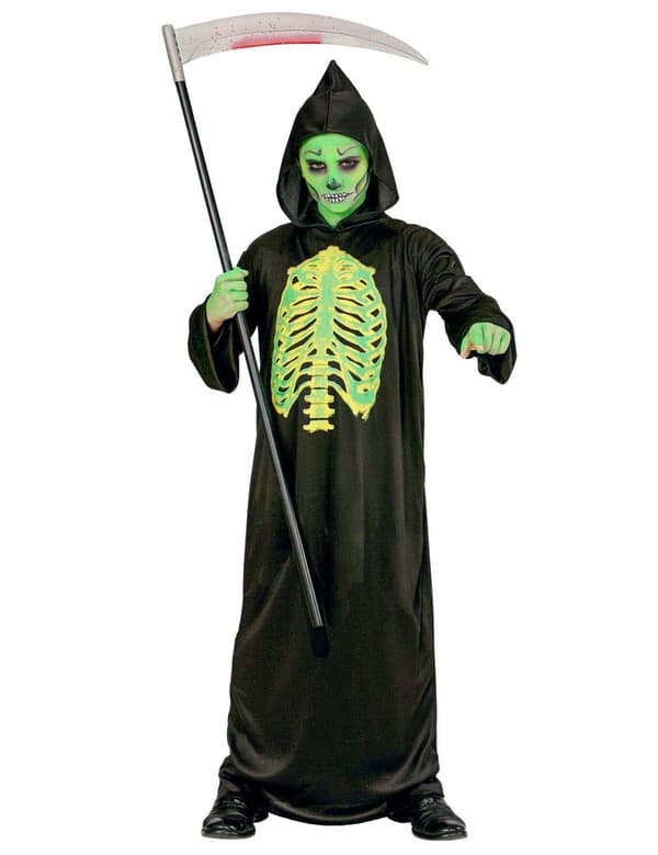 Barnedrakt med skjelett med løs tarm Halloween