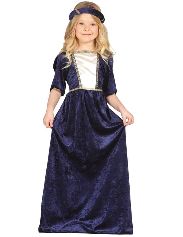 Blåt Middelalder Fin Dame Kostume Barn