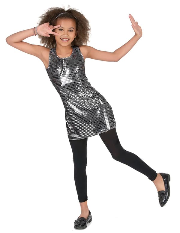 Glittrande silverfärgad discoklänning för barn