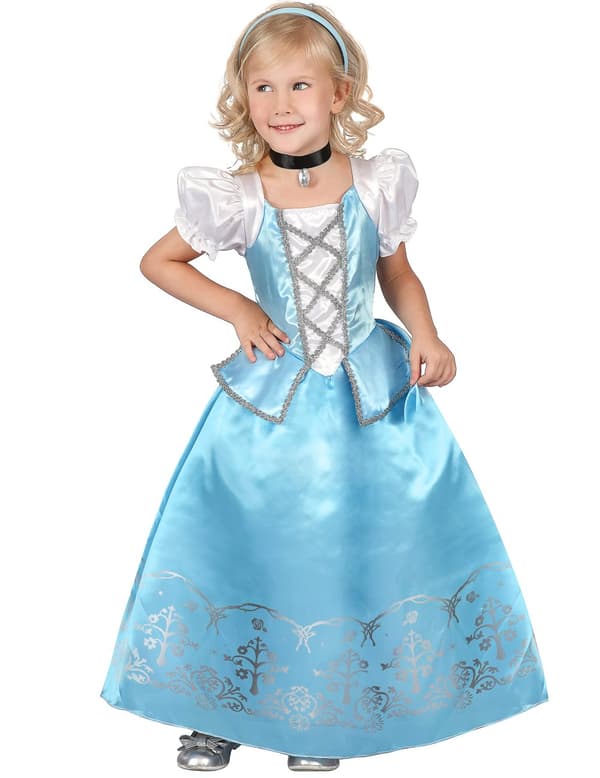 Jentes blå og hvit prinsessekostyme