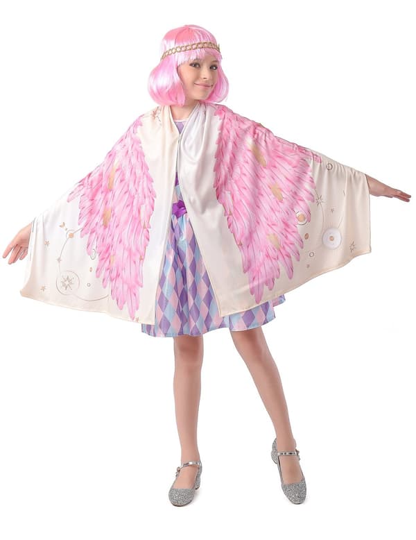 Vaaleanpunainen poncho Angel Wings -asu tytöille. Size-One size