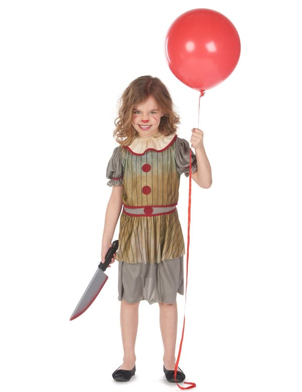 Jentas grå skremmende klovnedrakt XL 13-14 years (140-160 cm)