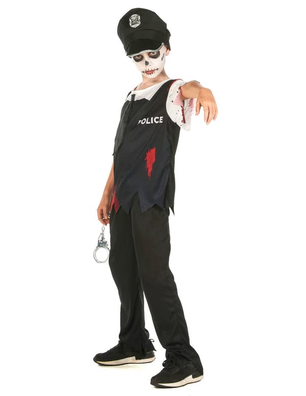 Mustavalkoinen zombie-poliisin naamiaisasu lapsille