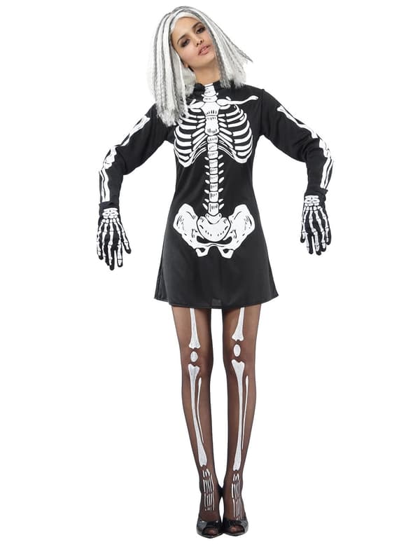 Svart-hvitt skjelett Halloween-kostyme for kvinner. Size-One Size (40)
