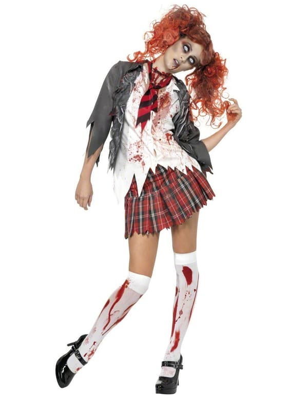Halloween-kostyme som zombieskolepike for kvinner